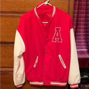 NEW! Embroidered Letter A Red and White Varsity Jacket